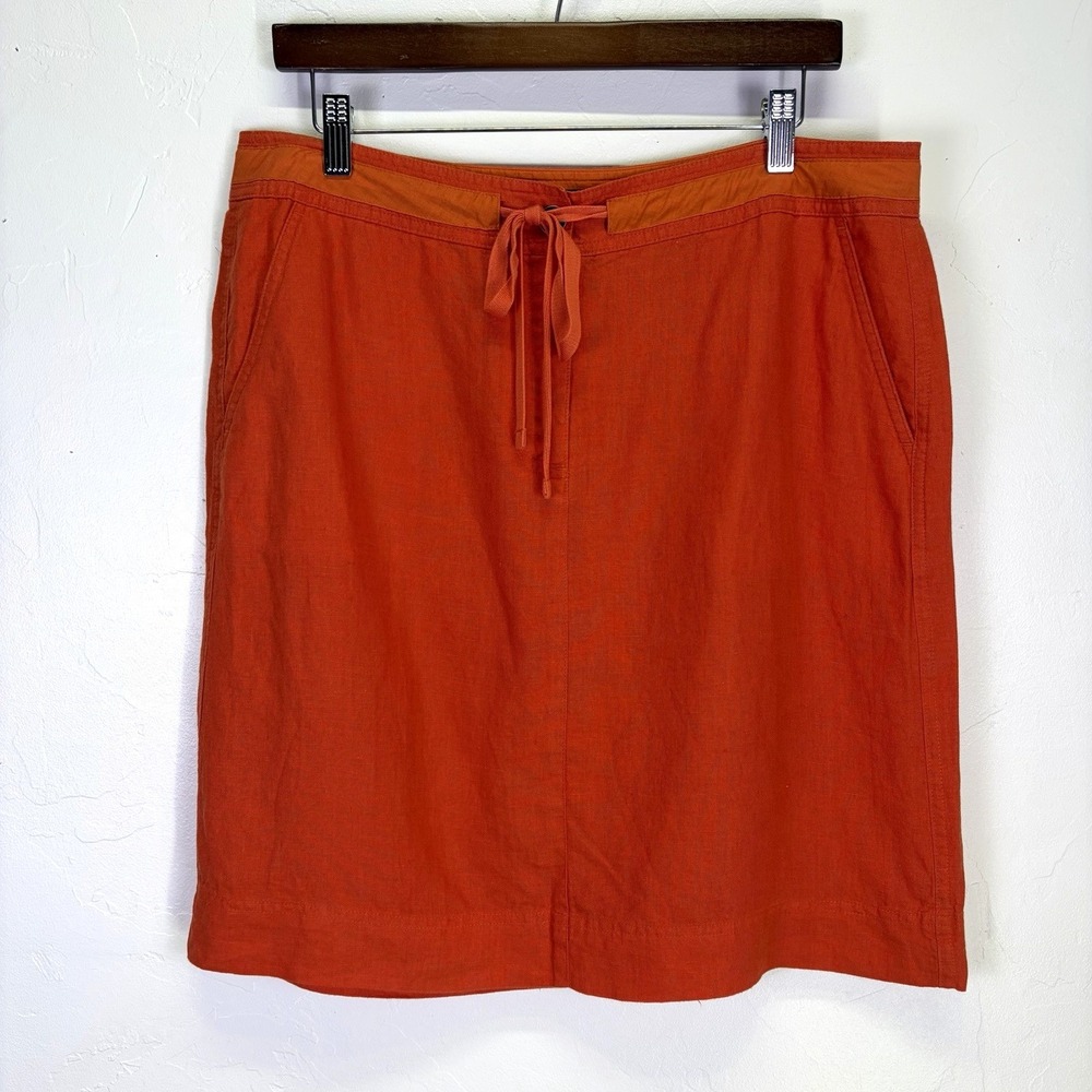 Talbots Rust Orange Drawstring Linen-Blend Skirt